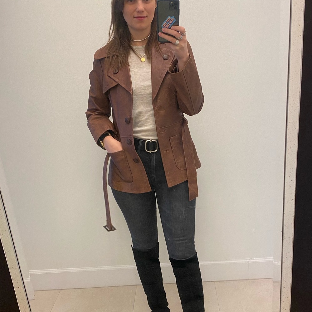 Karen Kane Brown Leather Trench Jacket
